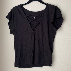 Me to We Black Ribbed Top